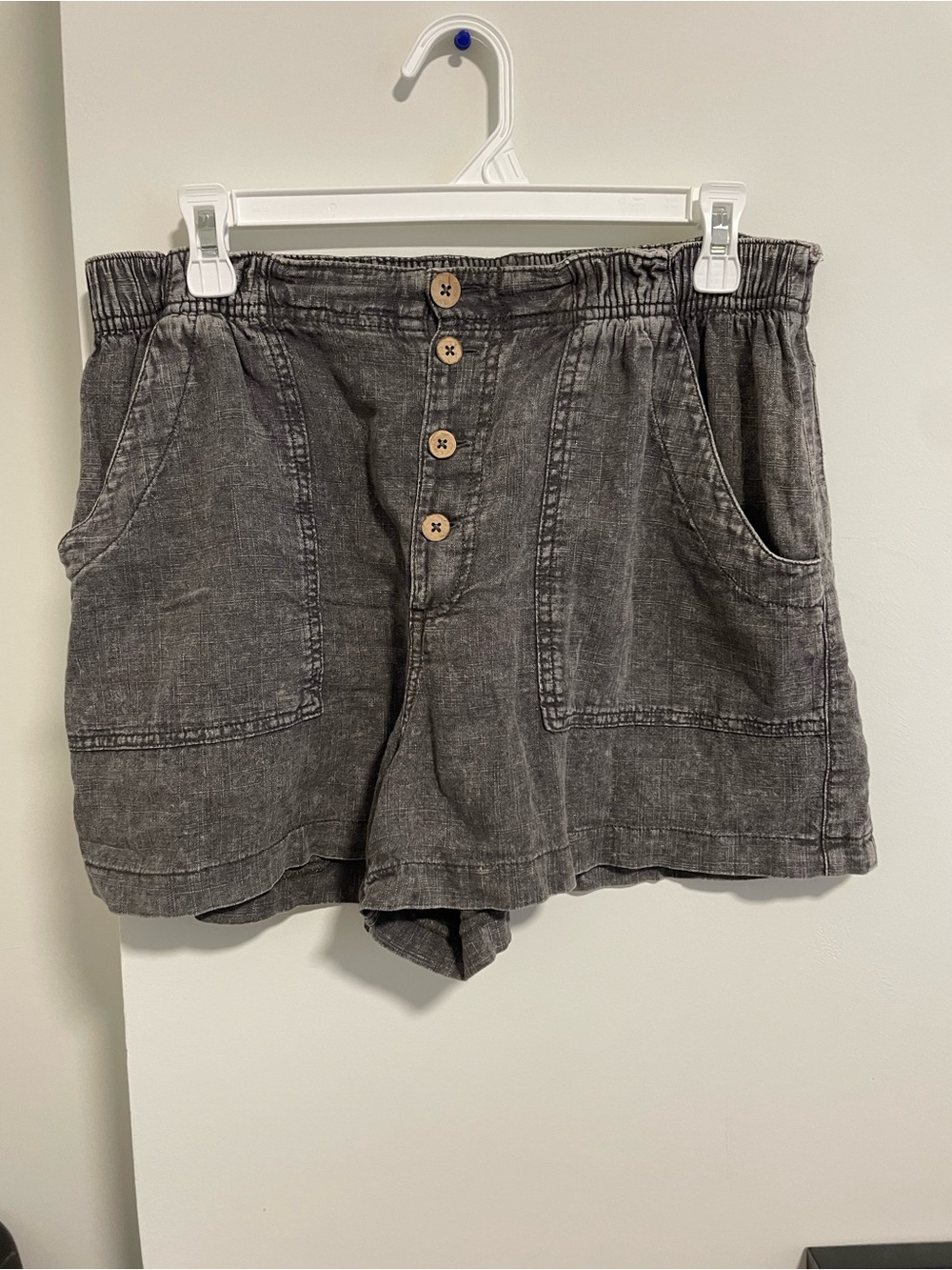 40 Free People Washed Charcoal High-Waist Button-Front Shorts